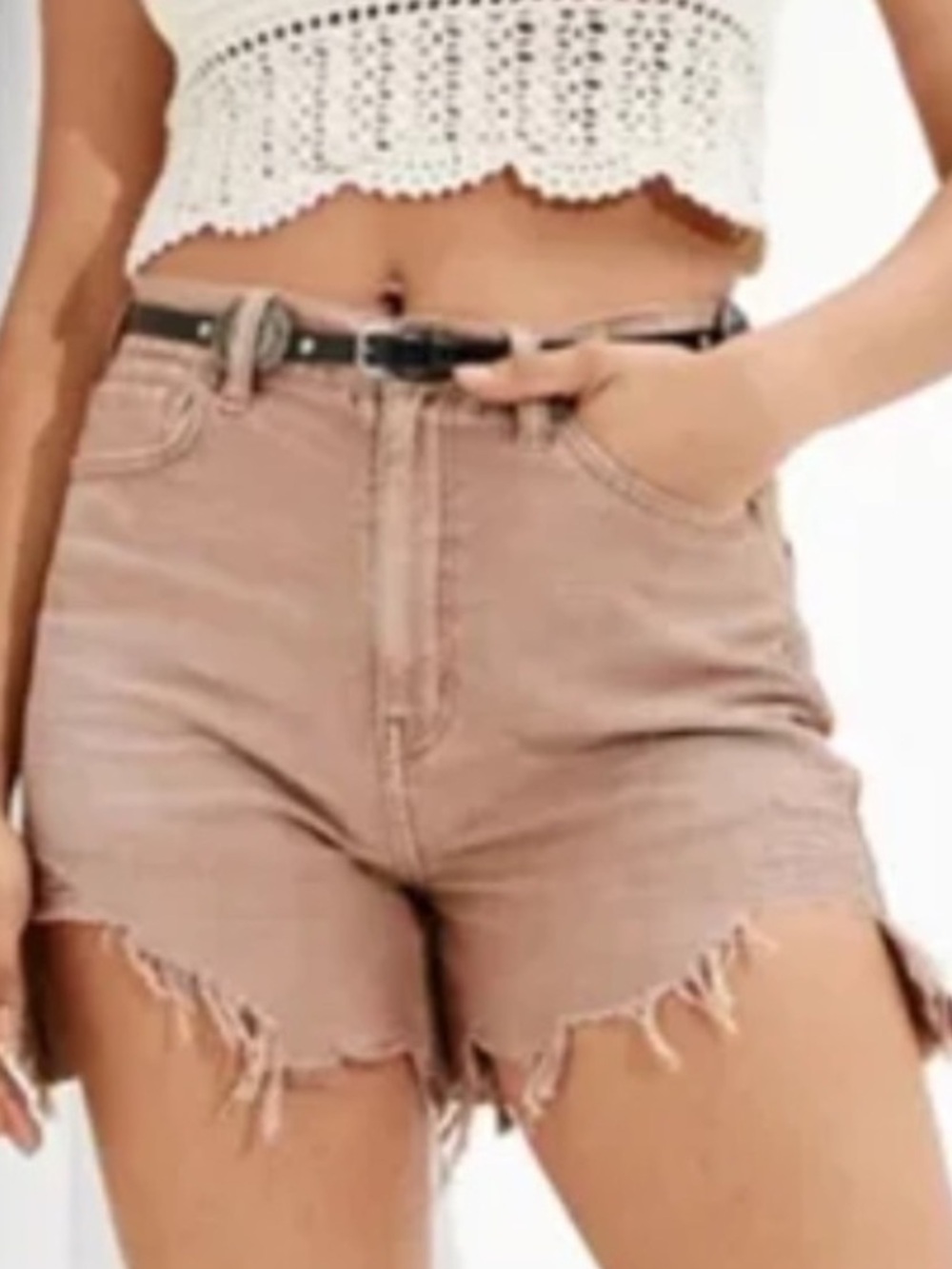 American Eagle 0 Tan Denim Distressed Frayed Cutoff Highest Rise Mom Short NWT